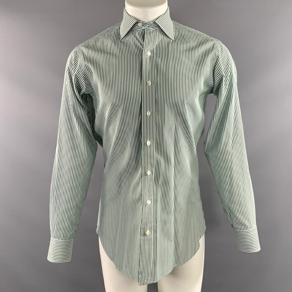 HAMILTON Size S Green White Stripe Spread Collar Long Sleeve Shirt